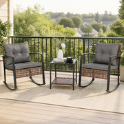 Costway - 3-Piece Outdoor Rocking Chair Set-Gray