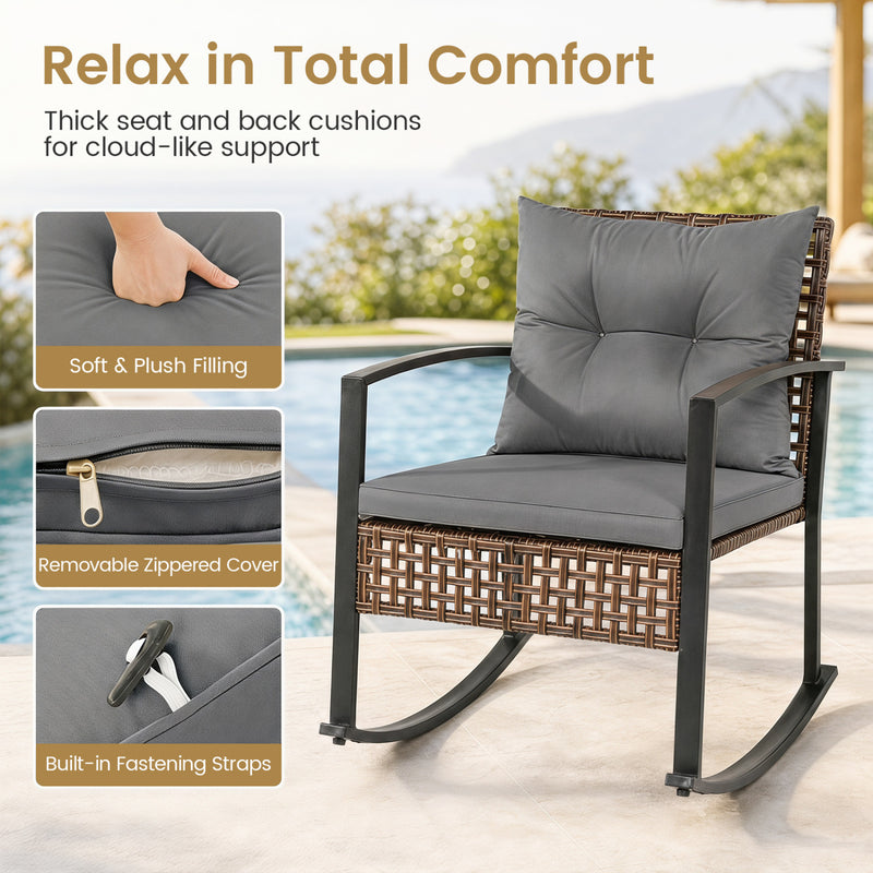 Costway - 3-Piece Outdoor Rocking Chair Set-Gray