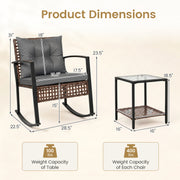 Costway - 3-Piece Outdoor Rocking Chair Set-Gray