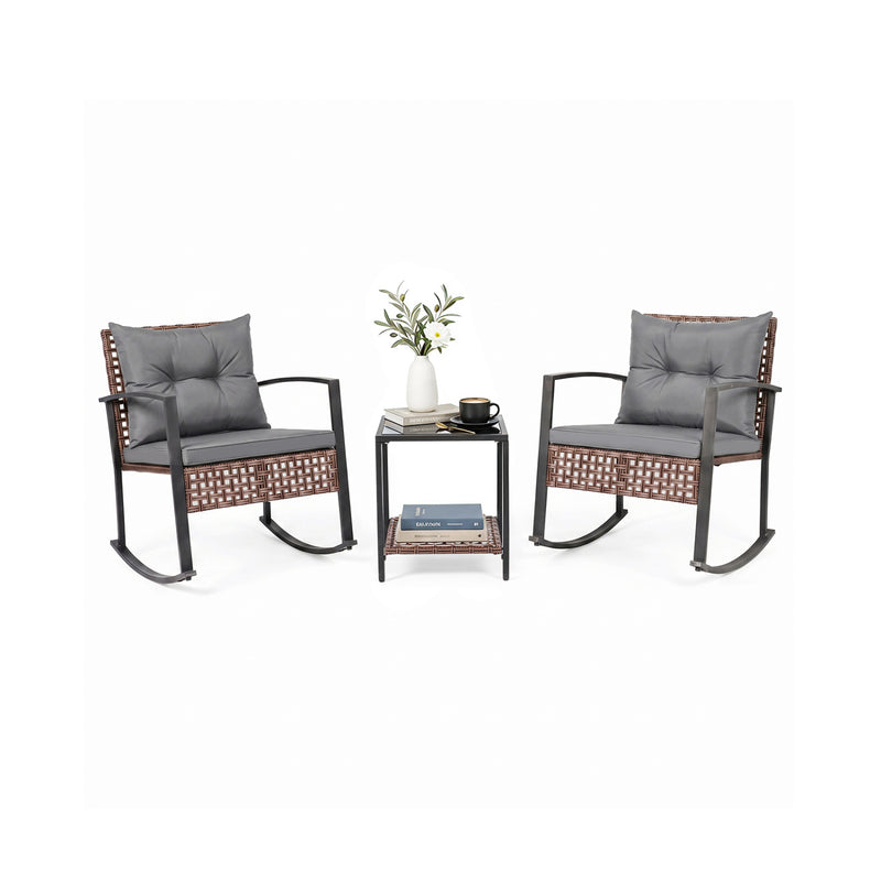 Costway - 3-Piece Outdoor Rocking Chair Set-Gray