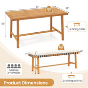 Costway - 3-Piece Patio Dining Set for 4 People Farmhouse Furniture