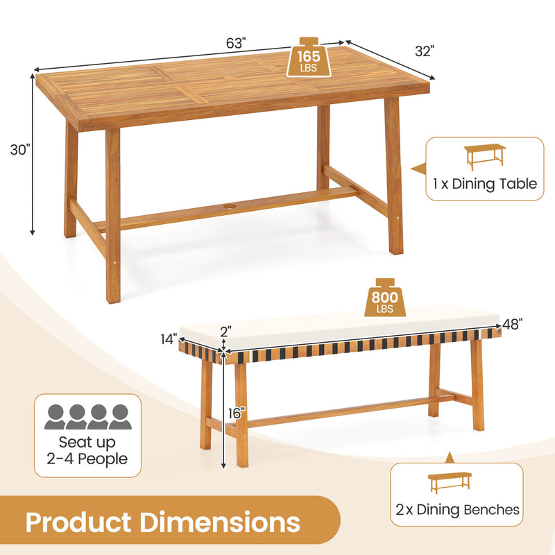 Costway - 3-Piece Patio Dining Set for 4 People Farmhouse Furniture