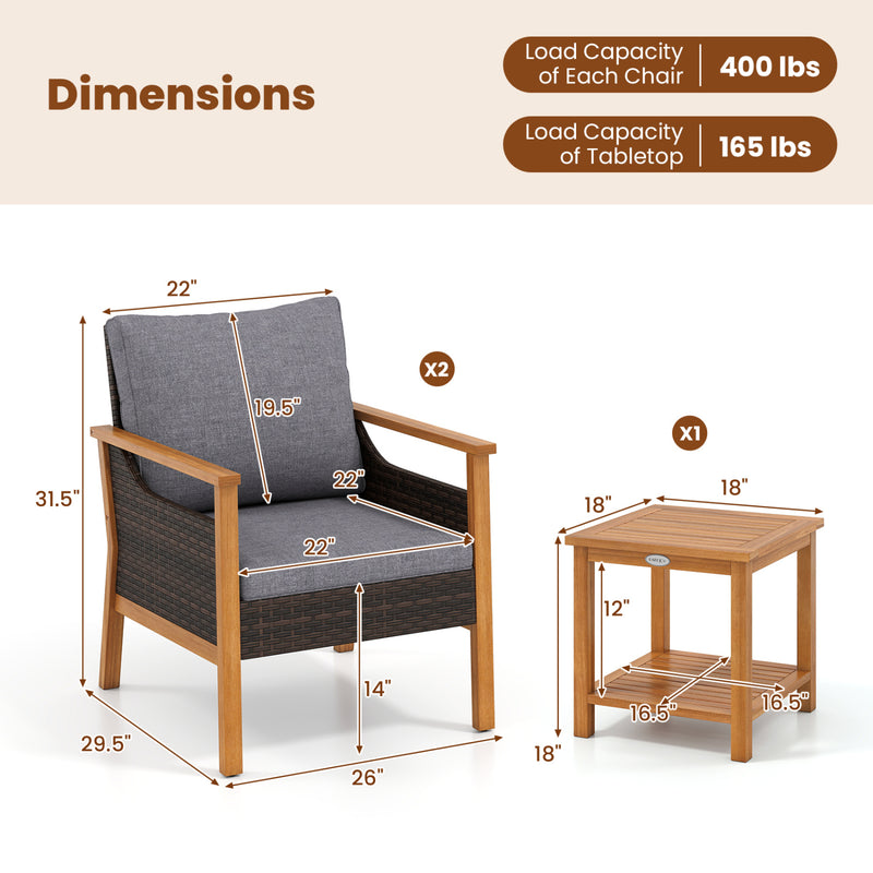Costway - 3 Piece Patio Furniture Set-Gray