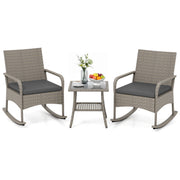 Costway - 3-Piece Wicker Rocking Bistro Set with Cushions for Garden Backyard Porch-Gray