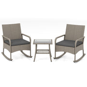 Costway - 3-Piece Wicker Rocking Bistro Set with Cushions for Garden Backyard Porch-Gray