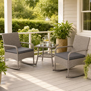 Costway - 3-Piece Wicker Rocking Bistro Set with Cushions for Garden Backyard Porch-Gray
