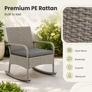 Costway - 3-Piece Wicker Rocking Bistro Set with Cushions for Garden Backyard Porch-Gray