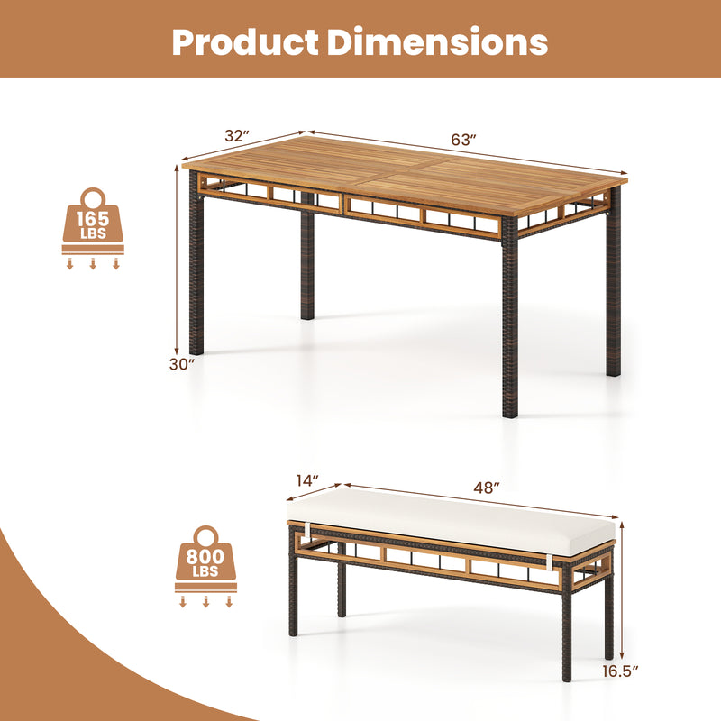 Costway - 3 Pieces Acacia Wood Patio Dining Set for Deck and Backyard
