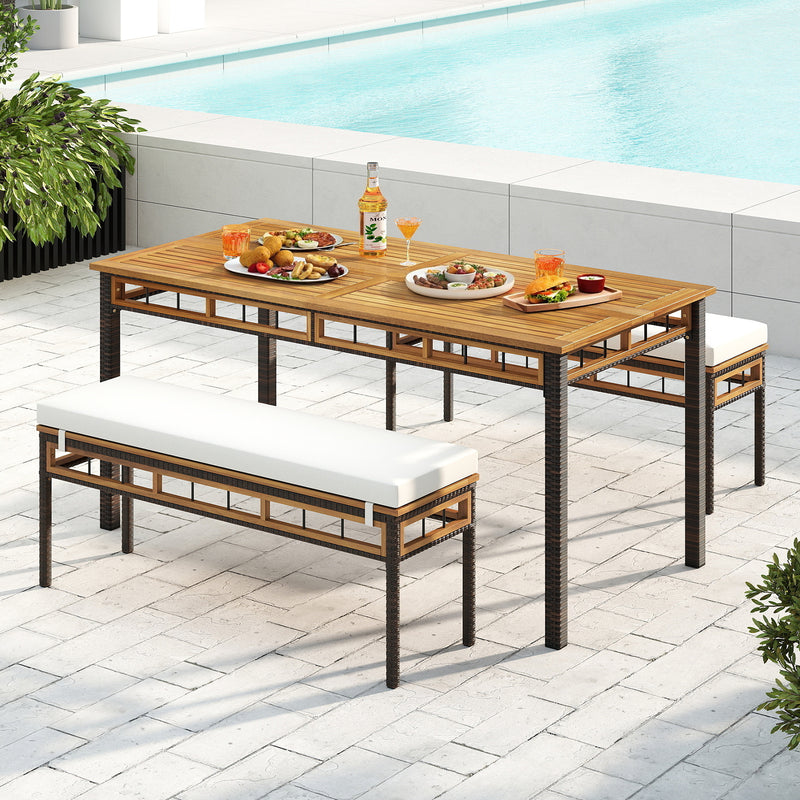 Costway - 3 Pieces Acacia Wood Patio Dining Set for Deck and Backyard