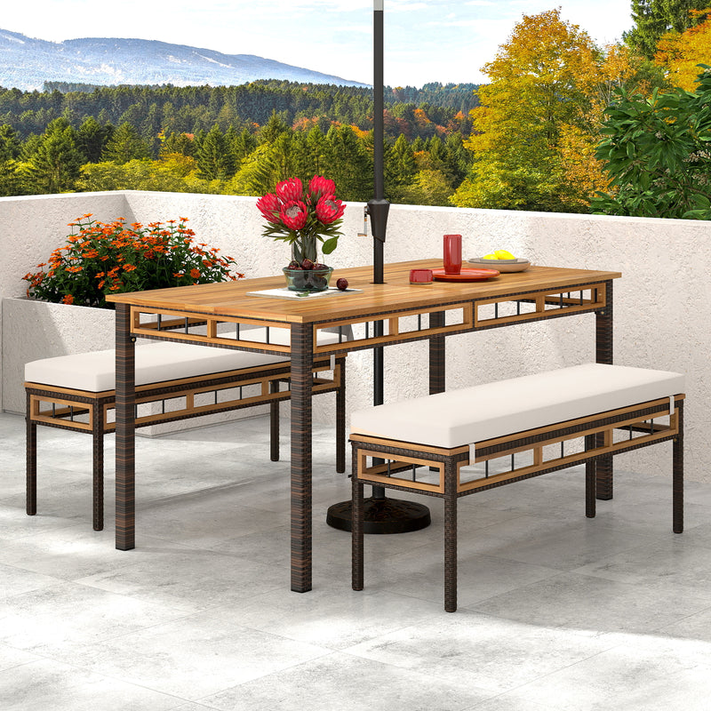 Costway - 3 Pieces Acacia Wood Patio Dining Set for Deck and Backyard