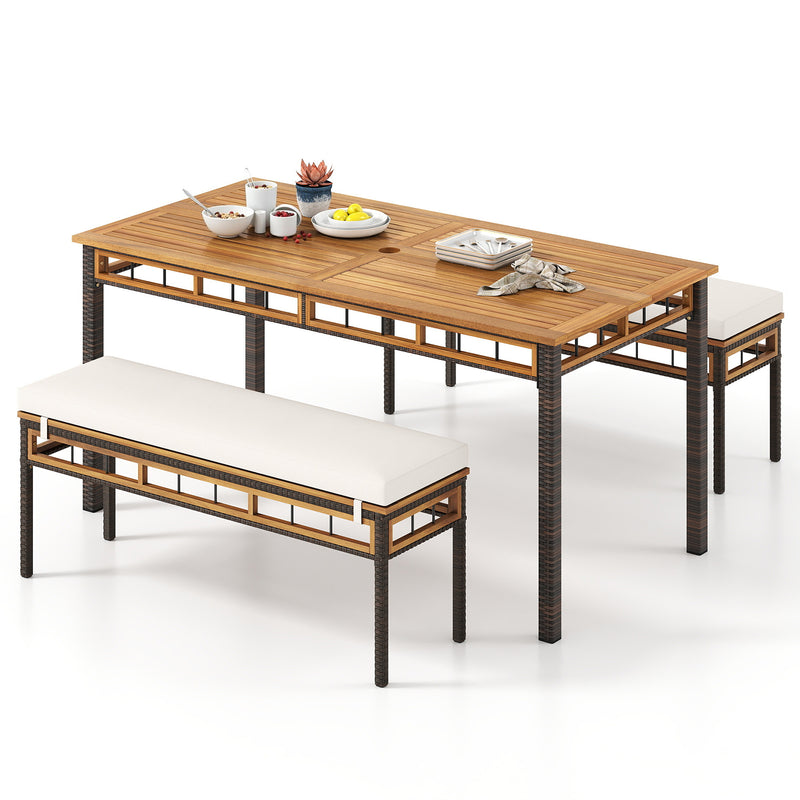 Costway - 3 Pieces Acacia Wood Patio Dining Set for Deck and Backyard