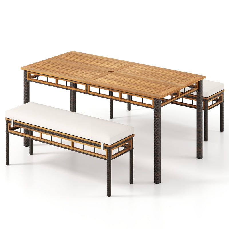 Costway - 3 Pieces Acacia Wood Patio Dining Set for Deck and Backyard