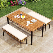 Costway - 3 Pieces Acacia Wood Patio Dining Set for Deck and Backyard