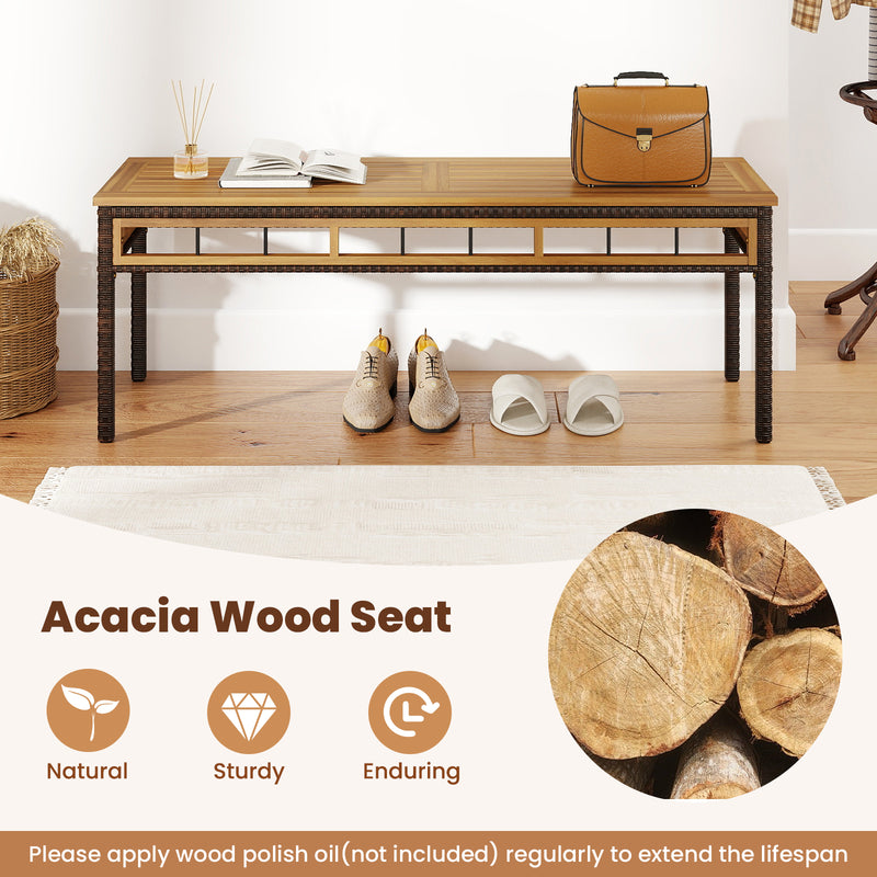 Costway - 3 Pieces Acacia Wood Patio Dining Set for Deck and Backyard