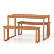 Costway - 3 Pieces Acacia Wood Picnic Set with Outdoor Dining Table and 2 Benches for 4 People