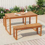 Costway - 3 Pieces Acacia Wood Picnic Set with Outdoor Dining Table and 2 Benches for 4 People