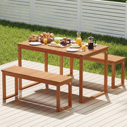 Costway - 3 Pieces Acacia Wood Picnic Set with Outdoor Dining Table and 2 Benches for 4 People