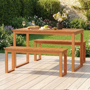 Costway - 3 Pieces Acacia Wood Picnic Set with Outdoor Dining Table and 2 Benches for 4 People