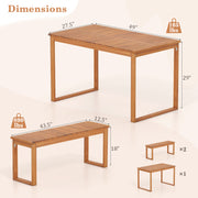 Costway - 3 Pieces Acacia Wood Picnic Set with Outdoor Dining Table and 2 Benches for 4 People