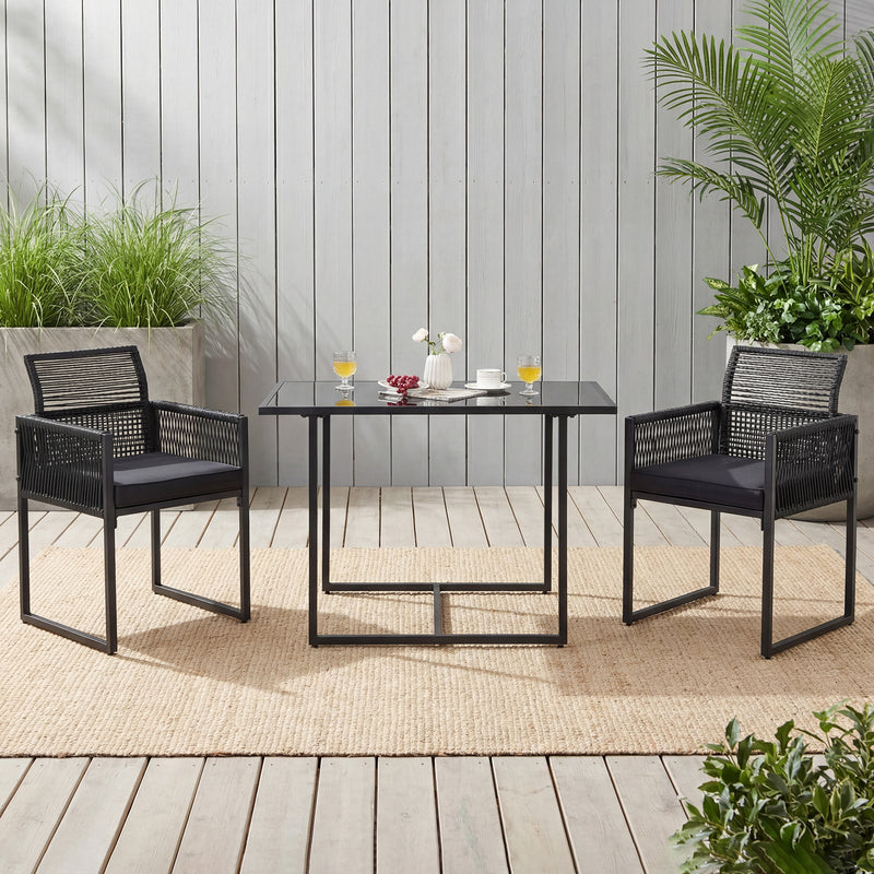 Costway - 3 Pieces Outdoor Dining Set with Folding Backrest and Seat Cushion-Black