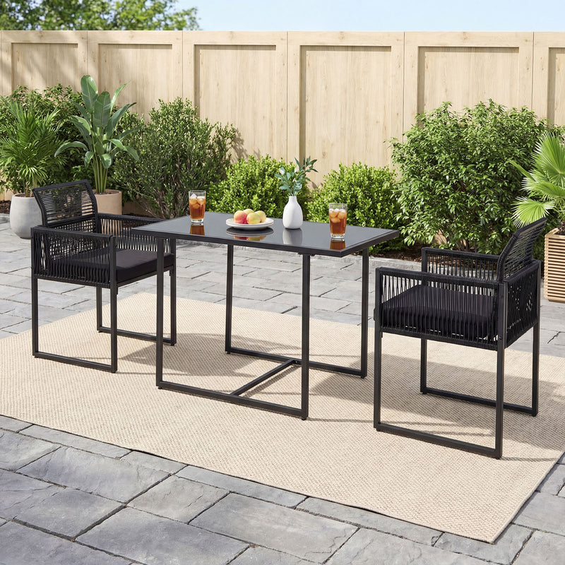 Costway - 3 Pieces Outdoor Dining Set with Folding Backrest and Seat Cushion-Black