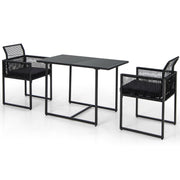 Costway - 3 Pieces Outdoor Dining Set with Folding Backrest and Seat Cushion-Black