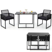 Costway - 3 Pieces Outdoor Dining Set with Folding Backrest and Seat Cushion-Black