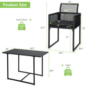 Costway - 3 Pieces Outdoor Dining Set with Folding Backrest and Seat Cushion-Black