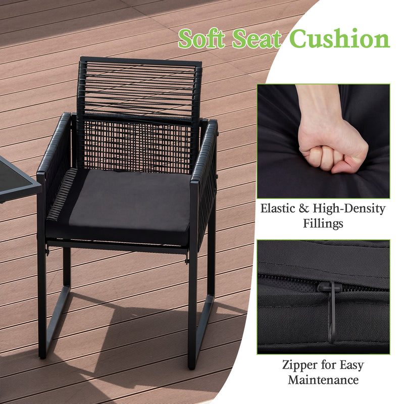 Costway - 3 Pieces Outdoor Dining Set with Folding Backrest and Seat Cushion-Black