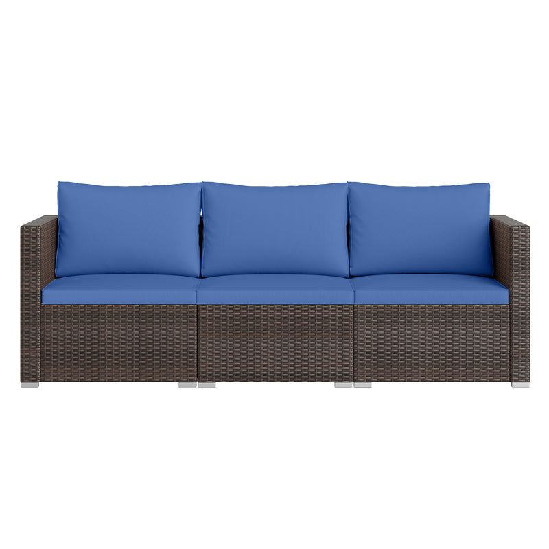 Costway - 3 Pieces Outdoor Sectional Sofa Set with Soft Cushions-Navy