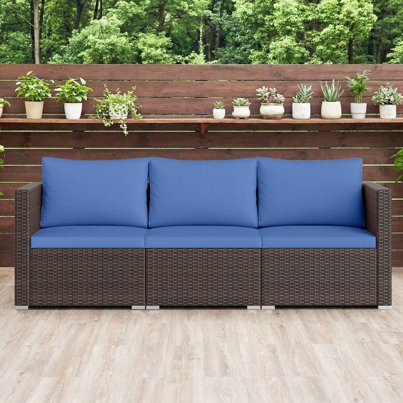 Costway - 3 Pieces Outdoor Sectional Sofa Set with Soft Cushions-Navy