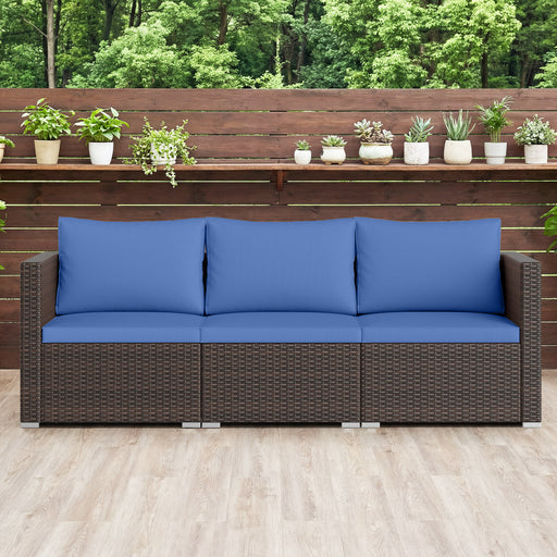 Costway - 3 Pieces Outdoor Sectional Sofa Set with Soft Cushions-Navy