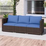 Costway - 3 Pieces Outdoor Sectional Sofa Set with Soft Cushions-Navy