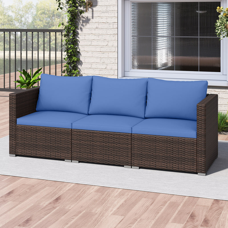 Costway - 3 Pieces Outdoor Sectional Sofa Set with Soft Cushions-Navy