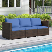 Costway - 3 Pieces Outdoor Sectional Sofa Set with Soft Cushions-Navy