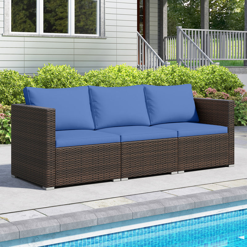 Costway - 3 Pieces Outdoor Sectional Sofa Set with Soft Cushions-Navy
