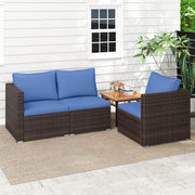 Costway - 3 Pieces Outdoor Sectional Sofa Set with Soft Cushions-Navy