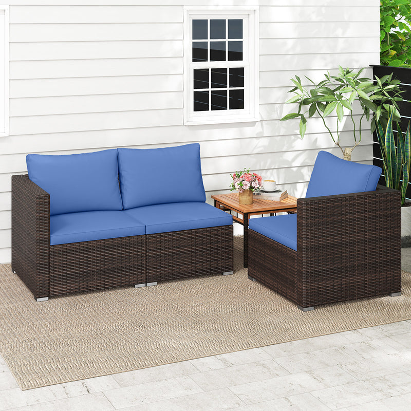 Costway - 3 Pieces Outdoor Sectional Sofa Set with Soft Cushions-Navy