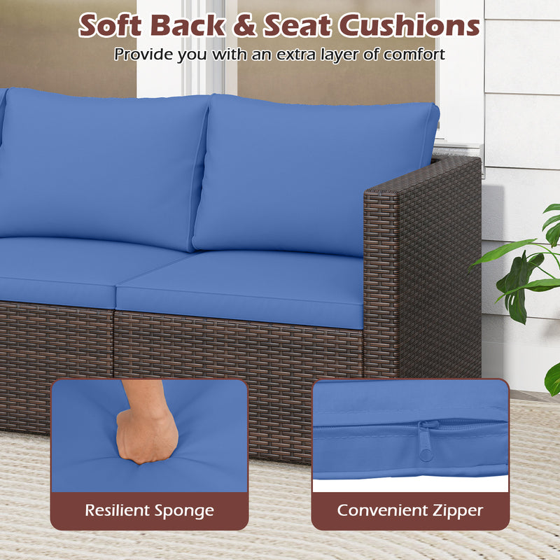 Costway - 3 Pieces Outdoor Sectional Sofa Set with Soft Cushions-Navy