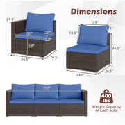 Costway - 3 Pieces Outdoor Sectional Sofa Set with Soft Cushions-Navy