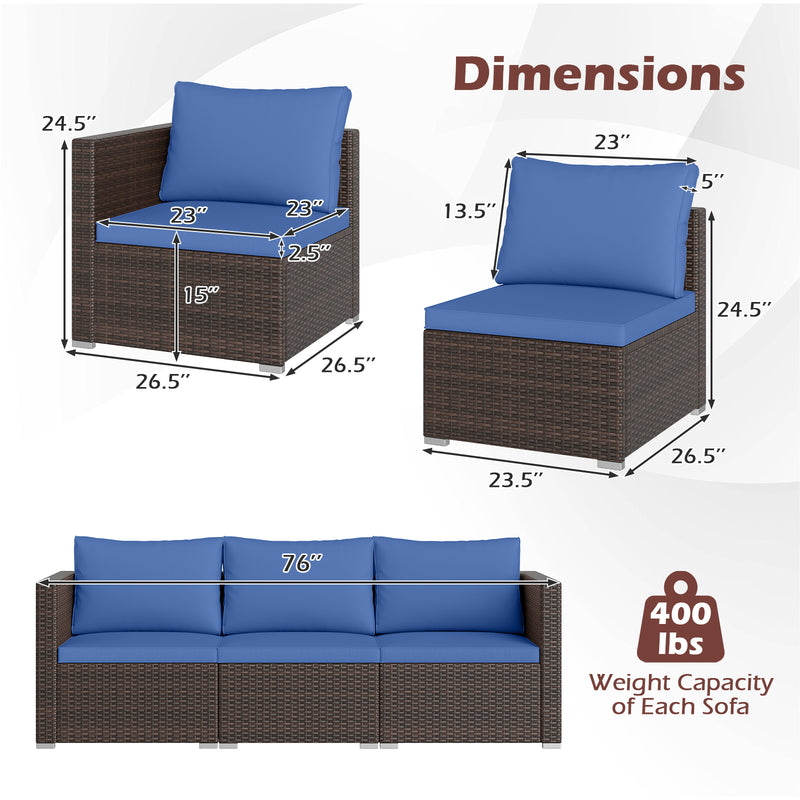 Costway - 3 Pieces Outdoor Sectional Sofa Set with Soft Cushions-Navy