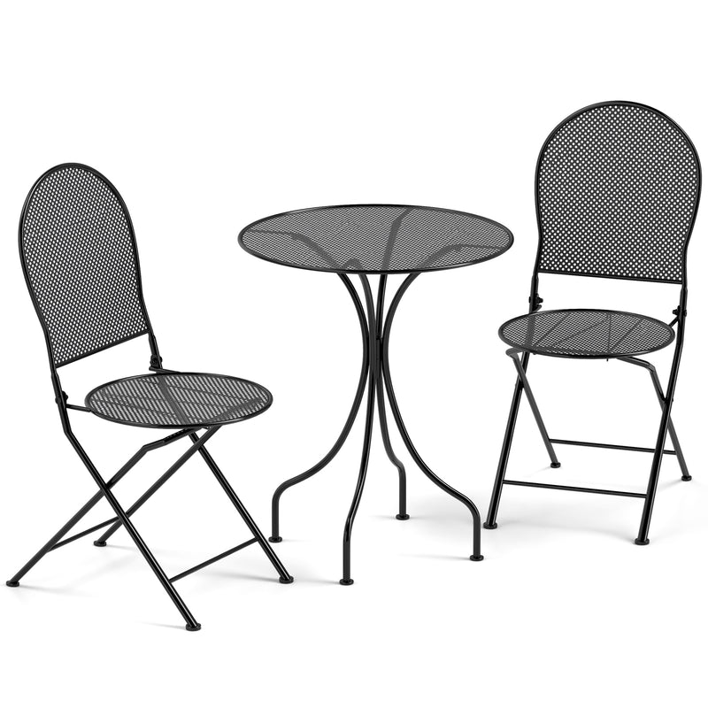 Costway - 3 Pieces Patio Bistro Set Outdoor Conversation Furniture Table and Folding Chair