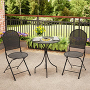 Costway - 3 Pieces Patio Bistro Set Outdoor Conversation Furniture Table and Folding Chair