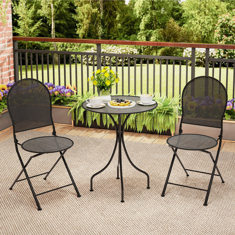 Costway - 3 Pieces Patio Bistro Set Outdoor Conversation Furniture Table and Folding Chair