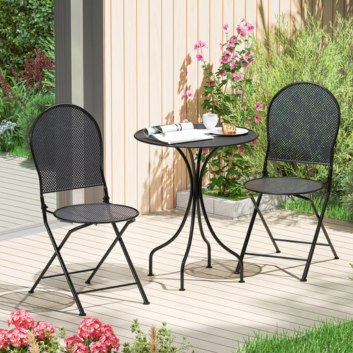 Costway - 3 Pieces Patio Bistro Set Outdoor Conversation Furniture Table and Folding Chair
