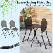 Costway - 3 Pieces Patio Bistro Set Outdoor Conversation Furniture Table and Folding Chair