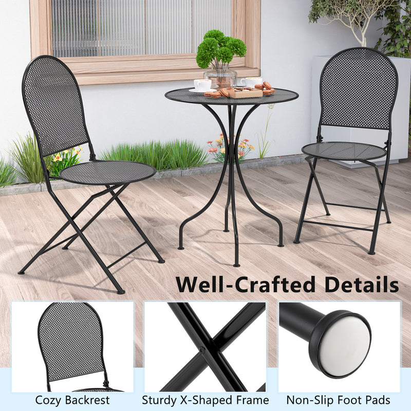Costway - 3 Pieces Patio Bistro Set Outdoor Conversation Furniture Table and Folding Chair