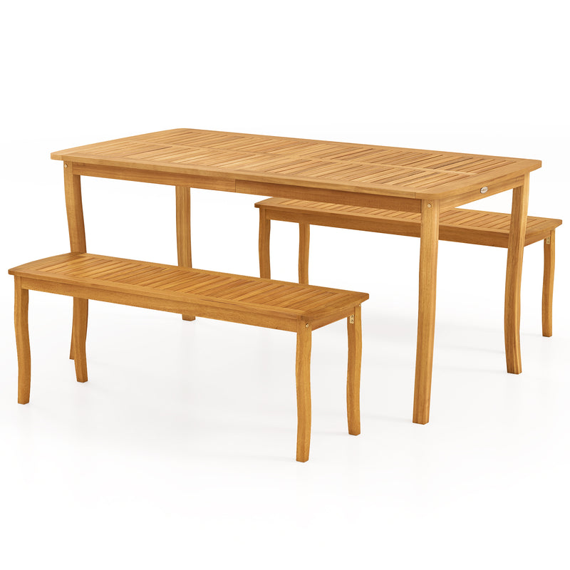 Costway - 3 Pieces Patio Dining Set with Acacia Wood Outdoor Table and Benches