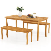 Costway - 3 Pieces Patio Dining Set with Acacia Wood Outdoor Table and Benches