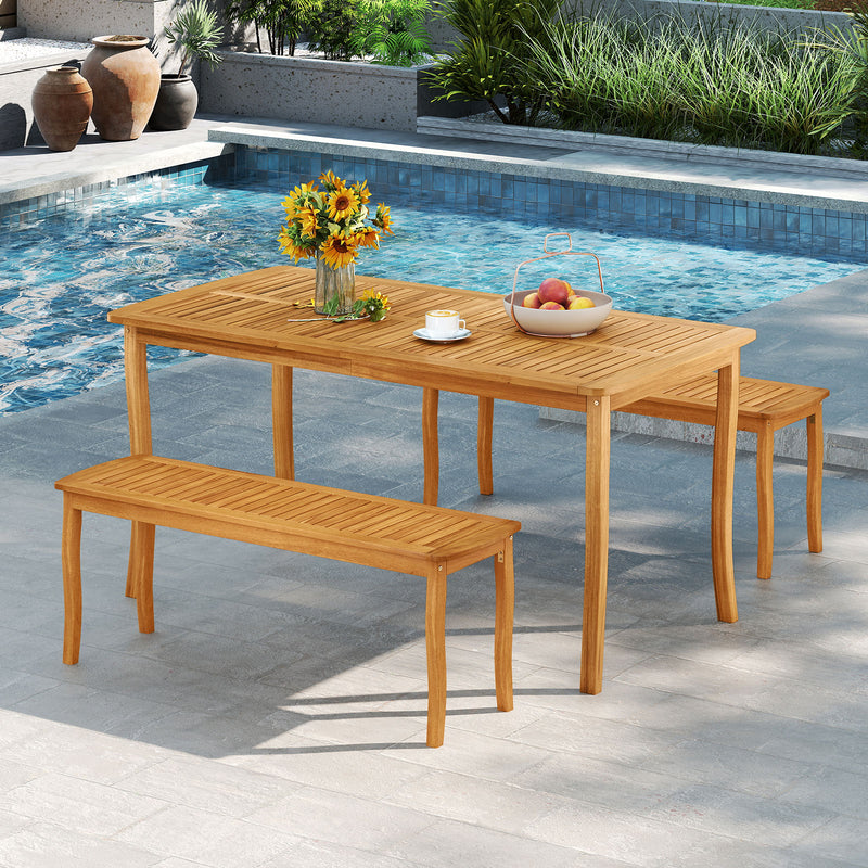 Costway - 3 Pieces Patio Dining Set with Acacia Wood Outdoor Table and Benches